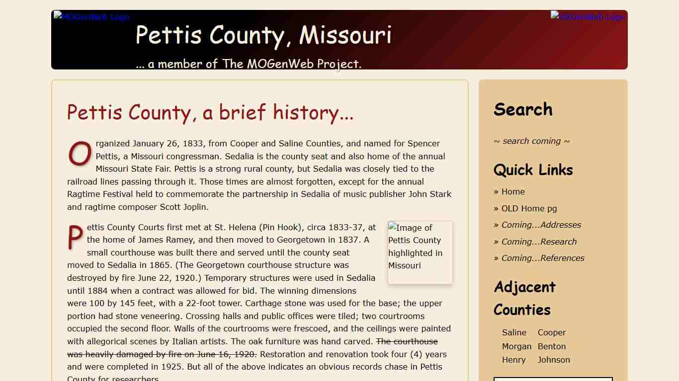Pettis County, Missouri, a member of The MOGenWeb Project
